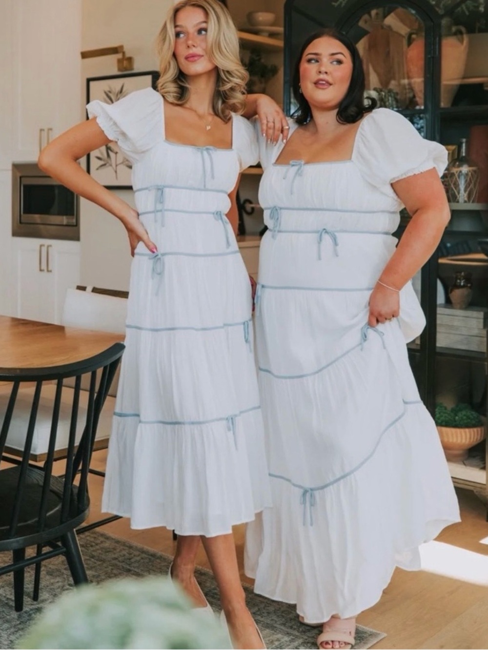 NWT One Loved Babe Stay Beautiful White & Baby Blue Romantic Bow Midi Dress